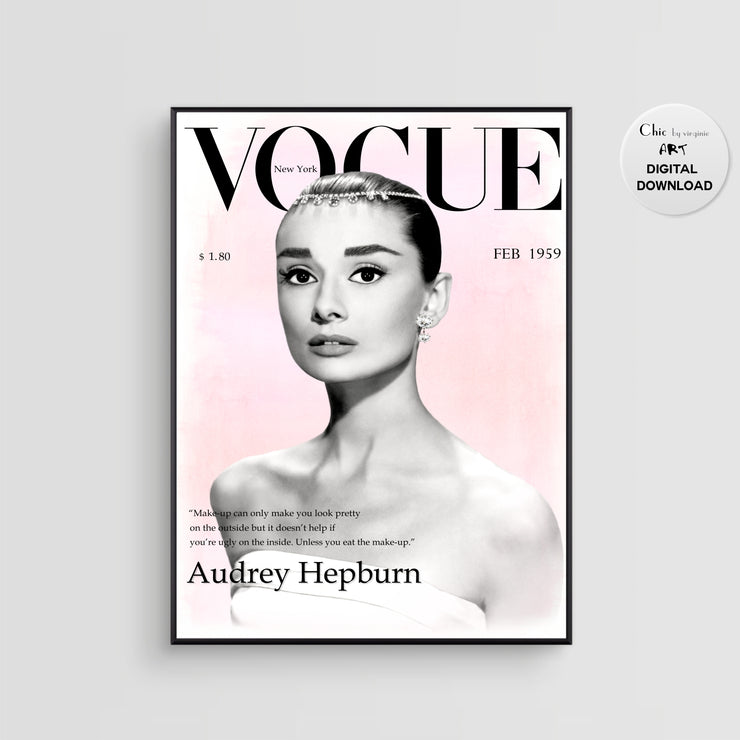 Audrey Hepburn Vogue Cover 1959 Poster - Fashion Wall Art - Fashion Icon - Digital Art - Fashion Home Decor