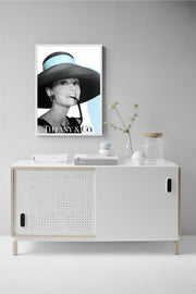 Audrey Hepburn Poster - Tiffany & Co Poster - Fashion Wall Art - Audrey Hepburn Blue Hat - Tiffany style -  Fashion Icon - Digital Art - Fashion Home Decor