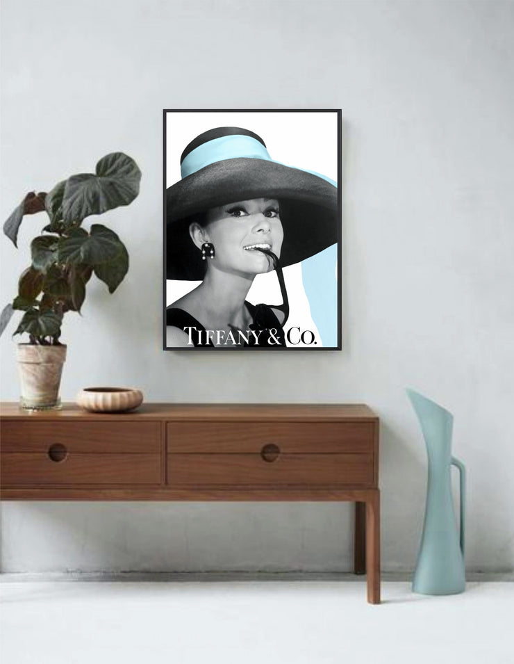 Audrey Hepburn Poster - Tiffany & Co Poster - Fashion Wall Art - Audrey Hepburn Blue Hat - Tiffany style -  Fashion Icon - Digital Art - Fashion Home Decor