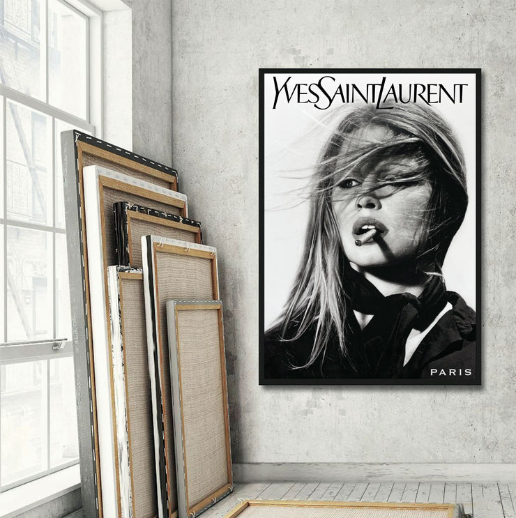 Brigitte Bardot - Black and White Photography - Yves Saint Laurent Poster - Home Decor -  Fashion Wall Art -  Fashion Icon - Digital Art - Fashion Home Decor