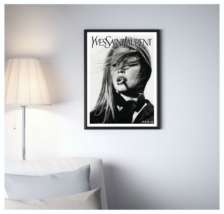 Brigitte Bardot - Black and White Photography - Yves Saint Laurent Poster - Home Decor -  Fashion Wall Art -  Fashion Icon - Digital Art - Fashion Home Decor