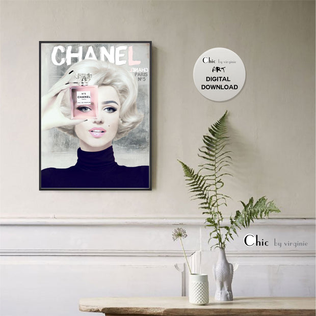 Marilyn Monroe Art Poster - Fashion Wall Art -  Chanel N.5 Art Print - Chanel Poster - Digital Art - Home Decor
