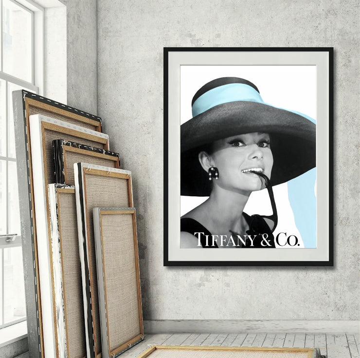 Audrey Hepburn Poster - Tiffany & Co Poster - Fashion Wall Art - Audrey Hepburn Blue Hat - Tiffany style -  Fashion Icon - Digital Art - Fashion Home Decor