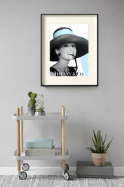 Audrey Hepburn Poster - Tiffany & Co Poster - Fashion Wall Art - Audrey Hepburn Blue Hat - Tiffany style -  Fashion Icon - Digital Art - Fashion Home Decor