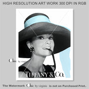 Audrey Hepburn Poster - Tiffany & Co Poster - Fashion Wall Art - Audrey Hepburn Blue Hat - Tiffany style -  Fashion Icon - Digital Art - Fashion Home Decor