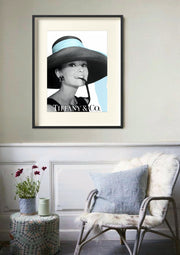 Audrey Hepburn Poster - Tiffany & Co Poster - Fashion Wall Art - Audrey Hepburn Blue Hat - Tiffany style -  Fashion Icon - Digital Art - Fashion Home Decor