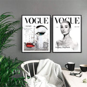 Vogue Posters - Fashion Wall Art - Set Of Two (2) Vogue Prints - Audrey Hepburn Vogue Cover 1959 - Vogue Cover 1950 - Vogue Cover Vintage Art - free postage worldwide